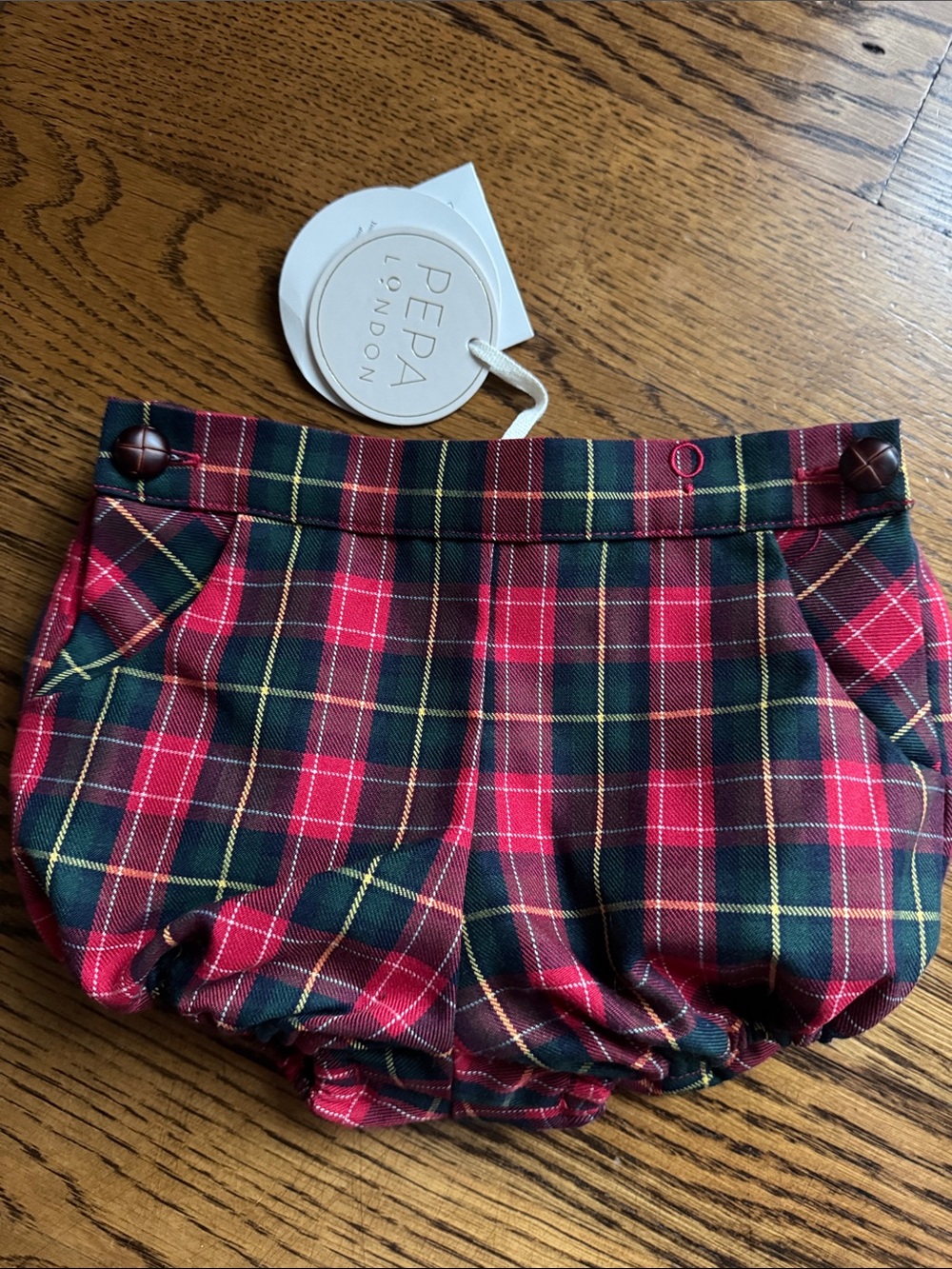 PEPA London Red & Green Plaid Kids Bubble Shorts 2 year 🇬🇧
